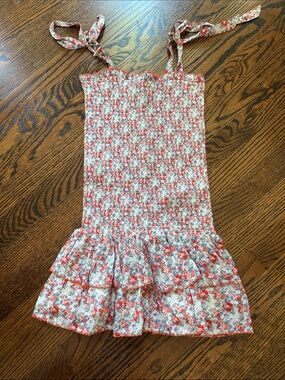 Katie J NYC Coral and White Floral Smocked Sundress